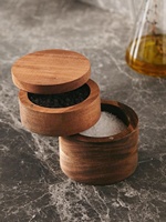 Wholesale Custom Rotating Magnetic Double Wooden Seasoning Pot Seasoning Sugar Pot Salt Jar