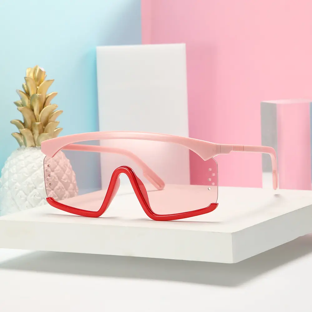 Pink Oversized Goggle One-Piece Lens Flat Top Women Fashion Sunglasses Brand Designer 2019 Women's Big Frame Shade Glasses