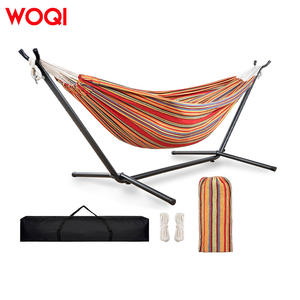 Hamac double en coton Woqi, capacité 250 lb, structure en acier portable, design rayé tropical, avec sac de transport - Product Image 1