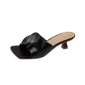 Zapatillas de tacón alto para mujer, sandalias de verano con punta cuadrada, zapatos de tacón exterior de cuero Pu para mujer, zapatos de moda para el lugar de trabajo - Product Image 1