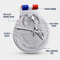Médaille de Compétition de Tir Personnalisée en Argent Vieilli, Récompense de Tir à l'Arc en Alliage de Zinc Gaufré 3D, Souvenir avec Cordon Tricolore Imprimé