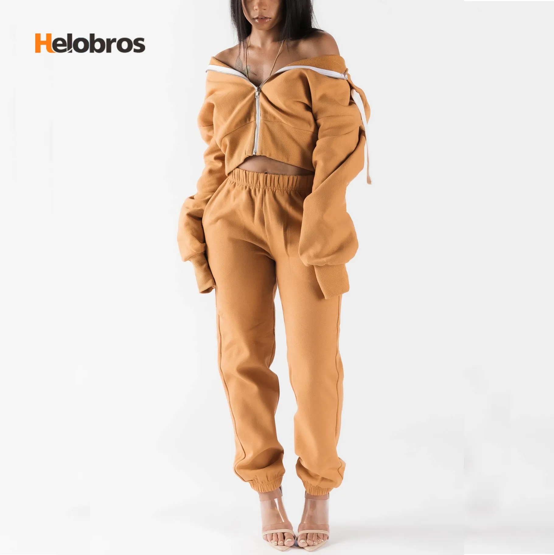 2020 Sweat suit Baggy French Terry Sweatsuit Zip Up Hoodie and Pants 2 piece Set Women Oversized Cotton Sweat suits