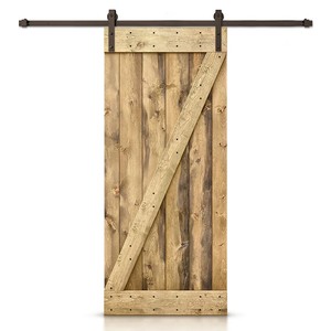 Porte coulissante de grange en <span class=keywords><strong>bois</strong></span> de pin noueux teinté GUJIE Z avec kit de quincaillerie, style ferme, utilisation intérieure imperméable - Product Image 1