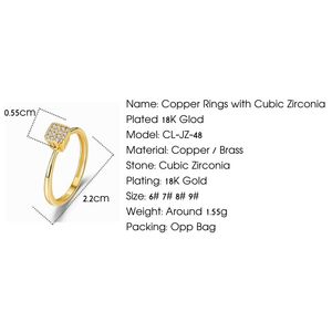 Anillos Geométricos Cuadrados con Circonitas, Anillos de Moda Chapados en Oro de 18K para Mujer, Cobre Moderno - Product Image 2
