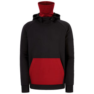 Sudadera con Capucha Negra y Roja para Hombre, Cuello Alto, Abrigada para Invierno, con Cubierta Facial, Estilo Deportivo, Bolsillo Tipo Canguro - Product Image 1
