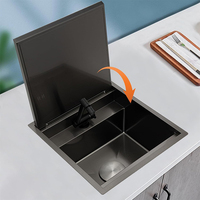 Nano Black Kitchen Drop In Handmade Hidden Bar Lavabo avec robinet