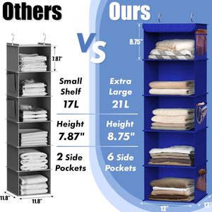 5 <b>Shelf</b> Hanging Closet Organizer Dark Blue Fabric Storage For Bedroom Clothing <b>Hook</b> Type - Product Image 4