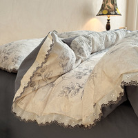 Parure de lit 100 % coton brossé, style rétro français Hepburn, 4 pièces, housse de couette réversible à imprimé floral, douce et chaude pour la maison et l'hôtel