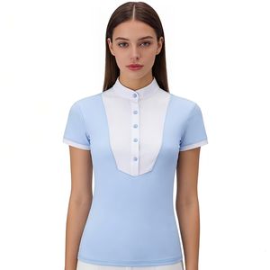 Camiseta ecuestre de manga corta de secado rápido para mujer, para <span class=keywords><strong>montar</strong></span> <span class=keywords><strong>a</strong></span> <span class=keywords><strong>caballo</strong></span> en verano, con cuello alto. - Product Image 1