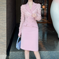ZYHT 21412 Vêtements formels tendance, blazer à manches longues avec patchwork, robe longue décontractée pour femme de bureau, tenue professionnelle