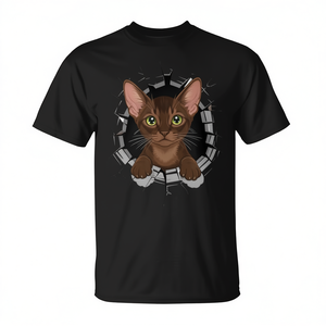 T-shirt Burmese Cat nera a maniche corte con scollo rotondo e stampa digitale, abbigliamento casual da uomo - Product Image 3