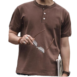 230G ağır <span class=keywords><strong>Henry</strong></span> pamuk erkek yaz kısa kollu tişört amerikan Retro tarzı düz renk tığ işi baskılı boş Ami iplik boyalı - Product Image 1