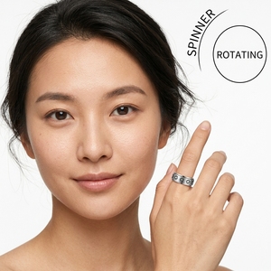 Anéis Giratórios Elegantes e Antiferrugem Personalizáveis com Padrões de Animais, Flores, Lua e Estrelas – Conjunto de Anéis Minimalistas de Aço Inoxidável Antiestresse para Atacado - Product Image 4