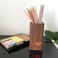 Réveil numérique en bois avec thermomètre et porte-stylo, horloge de table pour promotion, prix le plus bas, horloge de bureau LED personnalisable avec logo