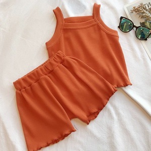 Set Estivo da Casa per Ragazze in Due Pezzi, Versione Coreana <span class=keywords><strong>Trendy</strong></span>, Tinta Unita, Traspirante in Poliestere/Cotone, <span class=keywords><strong>Abbigliamento</strong></span> con Canotta - Product Image 6