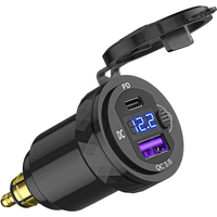 Adaptador de Corriente con Enchufe DIN Hella a USB C PD3.0, Cargador USB con Voltímetro e Interruptor de Encendido/Apagado para Automóvil, RV, Barco