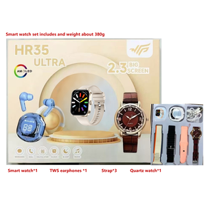Set Jam Tangan ZongX Ultra 3 Dilengkapi dengan Jam Tangan Quartz, Earphone, 4 Tali Jam, Smartwatch HR59 untuk Pria Wanita, Fungsi Panggilan Telepon Bt - Product Image 1