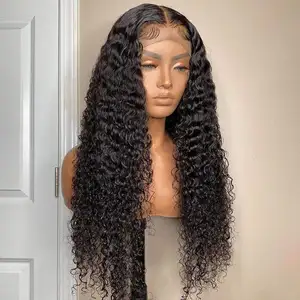 Wholesale Indian Cuticle Aligned Raw Virgin Hair Transparent Lace Frontal Kinky Curly Wig Natural Color Lace Closure Human Hair