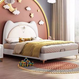 Cama Infantil Color Crema con Cabecero de Orejas de Gato y Cajones de Almacenamiento, Cama Individual Moderna de Lujo para Niñas, Estilo Princesa, para Espacios Pequeños - Product Image 4