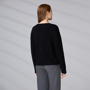 Maglione Nero con <span class=keywords><strong>Paillettes</strong></span> e Ricamo a Peonia, Girocollo, Maniche Lunghe, Pullover Casual da Donna - Product Image 5