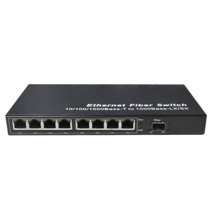 Convertidor de Medios de Fibra Óptica BIDI de Venta Caliente, Switch de Fibra Óptica Gigabit de 8 Puertos A/B, 8 RJ45, 1 SFP, 10/100/1000m, Fibra Única SC - Product Image 1