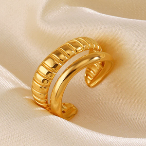 304 Acero inoxidable 18K Chapado en oro Estilo IG Líneas de estilo simple Anillos abiertos - Product Image 6