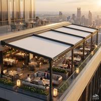 Toldo Retráctil Motorizado, Techo de Aleación de Aluminio con Recubrimiento en Polvo, Membrana Impermeable de PVDF, Sistema de Pérgola para Exteriores, Restaurante