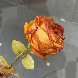 High Quality Wedding Decorative Flower Single Head Artificial Real Touch Roses Burnt Orange