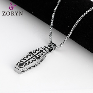 Collares con Colgante de Ataúd Abrible de Acero Inoxidable, Cruz de Esqueleto, Estilo Gótico Punk Vintage, Joyería de Moda de Acero de Titanio para Hombre - Product Image 2