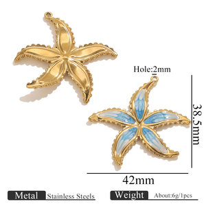 Colgante de gota de <span class=keywords><strong>agua</strong></span> de estrella de mar de concha esmaltada de acero inoxidable DIY collar de concha conector <span class=keywords><strong>perla</strong></span> playa amuleto joyería descubrimiento - Product Image 4