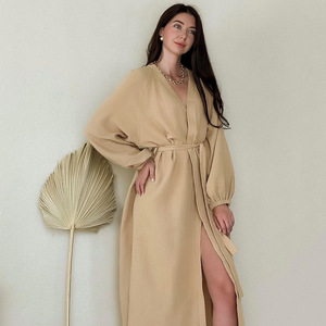 SMOOTH <span class=keywords><strong>Camicia</strong></span> <span class=keywords><strong>da</strong></span> <span class=keywords><strong>Notte</strong></span>/Abito Lungo/Accappatoio <span class=keywords><strong>da</strong></span> Hotel in Puro <span class=keywords><strong>Cotone</strong></span> per Donna, Comodo, Delicato sulla Pelle, Sottile, Design per Loungewear Autunnale - Product Image 3