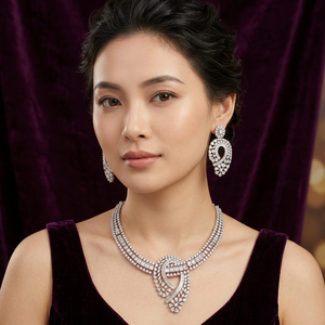 Luxury Cubic Zirconia Brass Necklace Set <b>Silver</b> Plated Bridal CZ <b>Choker</b> Earrings Set Wholesale Indian Wedding Jewelry - Product Image 3