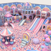 Structure de jeu intérieure commerciale personnalisée, écologique, moderne et sûre, avec thème personnalisé, comprenant un carrousel, une toboggan et une piscine à balles pour enfants.