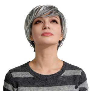 Parrucche in Capelli Umani per Uomo, Spedizione Gratuita, Parrucca Grigio Argento con Pizzo, Ricci Crespi, Biondo Miele Sfumato - Product Image 4