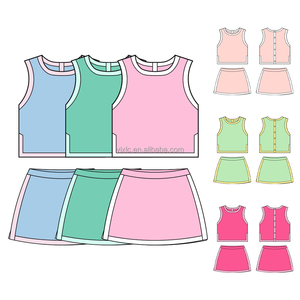 Set Yoga per Ragazze in Tinta Unita, Top Senza Maniche con Gonna e <span class=keywords><strong>Pantaloncini</strong></span> Integrati, Personalizzazione in Piccole Serie per Attività all'Aperto - Product Image 2