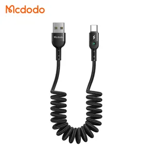 Mcdodo Factory Wholesales USB Type C Flexible Spiral Coil Spring LED Charging Data Sync Cables For Samsung Oppo Google Xiaomi