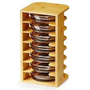 Kitchen bamboo tumbler cup lid dispenser holder organizer for cabinet