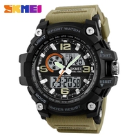 Jam Tangan Pria Skmei 1283 Digital Analog Layar Ganda PU Gaya Fashion Waktu Ganda Relojes Hombre Tahan Air