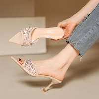 Grandes Tailles Nouvelles Sandales Sexy et Tendance à Bout Pointu Ornées de Strass, Sandales à Talons Hauts Pour Femme, Bout Ouvert, Épaisses à Talons Fins