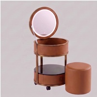 Table de maquillage moderne pour chambre d'hôtel avec miroir LED 3 couleurs, charge sans fil, tiroirs de rangement et roulettes universelles