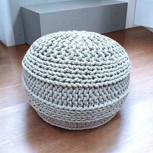 Modern Round Wicker Soft Crochet Knitted Bean Bag Comfortable Seat Blue Ottoman Pouf Living Room Entry Console - Product Image 1