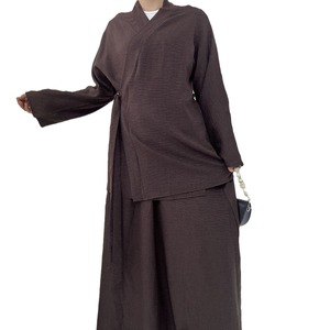 Completo Casual con Gonna Abaya a Tinta Unita e Pizzo Stile Dubai Medio <span class=keywords><strong>Oriente</strong></span> Autunnale con Funzione Antistatica - Product Image 1