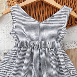 Vestido corto de algodón sin mangas para niña, traje de Diseño a rayas blancas y negras - Product Image 4