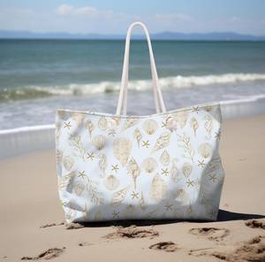 Bolso de Playa Ligero para Vacaciones, Bolso de Hombro Extra Grande con Estampado de Conchas, Asas de Cuerda, Reforzado con Ojales Metálicos, para Verano - Product Image 2