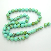 Chapelet musulman de prière islamique Misbaha Tesbih Subha en résine turquoise et ambre, 51 perles rondes de 10 mm, haute qualité