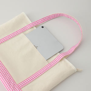 Sac en toile à carreaux blanc crème, sac fourre-tout léger et durable pour femme avec poche extérieure et doublure intérieure lisse - Product Image 2