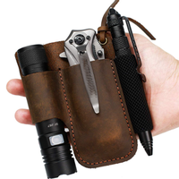 Ensemble couteau et lampe torche en cuir véritable pour le camping, étui de ceinture pliable pour couteau de poche, organiseur de poche extérieur