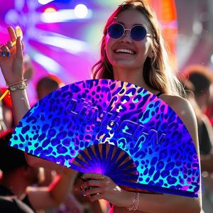 Grand ventilateur Rave Clack en bambou pliable personnalisé 10.5 ''/13''/14 ''Technique réfléchissante UV lueur sombre pour Noël Nouvel An - Product Image 3