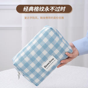 Bolsa de maquillaje Beenlove, rectangular, de lona, para viaje, estuche de almacenamiento de artículos de aseo, con cierre de cremallera, azul - Product Image 5