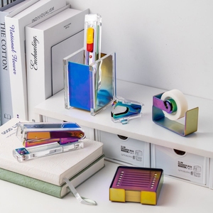 <span class=keywords><strong>Set</strong></span> da Scrivania in Acrilico Arcobaleno Colorato, Durevole e Alla Moda, <span class=keywords><strong>Set</strong></span> di Cancelleria per Ufficio con Graffettatrice, Portapenne e Dispenser per Nastro Adesivo per Bambini - Product Image 2